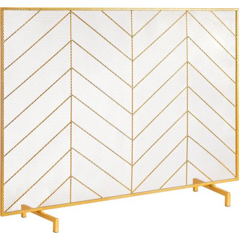 Pare-feu de Cheminée 1 Panneau Grille de Protection de Cheminée Fer 98x75,8 cm Robuste avec Porte Pare-étincelles Autoportant Installation Simple pour Salon Décoration d'Intérieur Moderne, Doré (1/5)