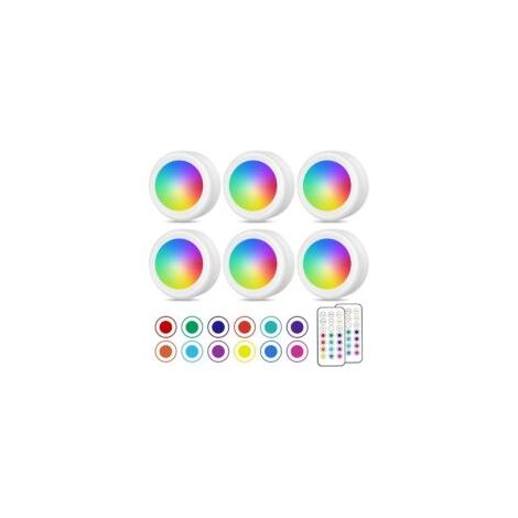 Spot LED Sans Fil, Couleurs Lampe Placard avec Telecommande, Eclairage Batterie Armoire Lumiere Cuisine Sous Meuble, Veilleuse Réglable LED, Lot de 6 (1/4)