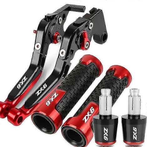 Accessoires moto uniques en aluminium : leviers de frein et d'embrayage, poignées de guidon, embouts compatibles avec Kawasaki ZX6R, ZX 6R, ZX-6R 2005-2006 (1/3)