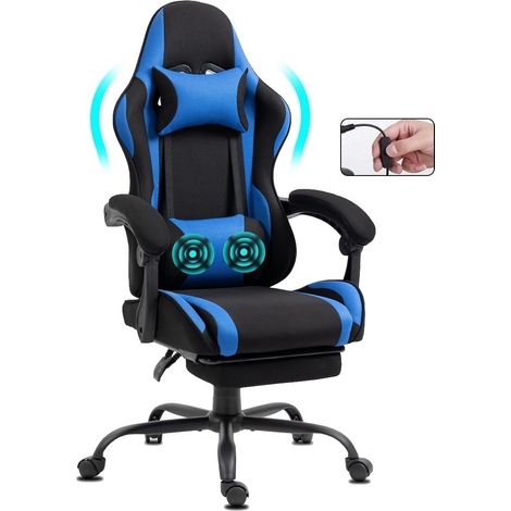 Chaise Gaming en tissu avec repose-pieds et massage bleu
