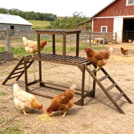 BingoPaw 200cm Width Wooden Chicken Perches with Swing Chicken Roosting Bars Chicken Activity Play Toys (1/5)