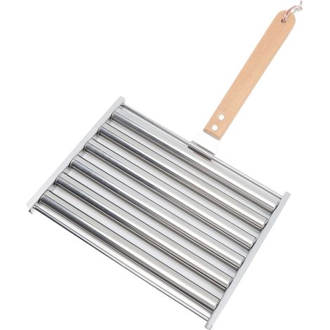 Cuiseur vapeur amovible en acier inoxydable pour hot-dogs et saucisses, avec manche en bois extra long, 4 brochettes et 6 bâtonnets inclus. Accessoires de barbecue. (1/5)