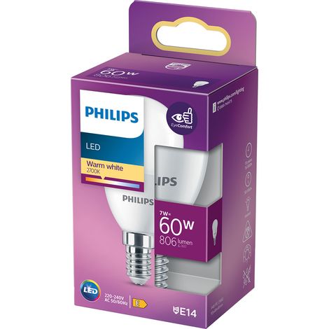 LAMPADA A LED 'SFERA' CALDA 2700K 7 W=60W E14 - 806 lm- 4 pezzi  - PHILIPS