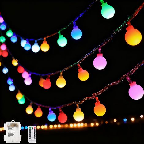 Guirlande lumineuse LED globe d'extérieur - 3 m - 20 LED - Blanc chaud - Fonctionne avec piles - Pour l'intérieur et l'extérieur - Pour chambre et jardin (1/5)