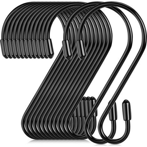 30 ganchos en forma de S de 8 cm (3,14 pulgadas) de metal resistente para colgar cortinas, sartenes, ollas, tazas, bolsos, vaqueros y toallas. Color negro. (1/5)