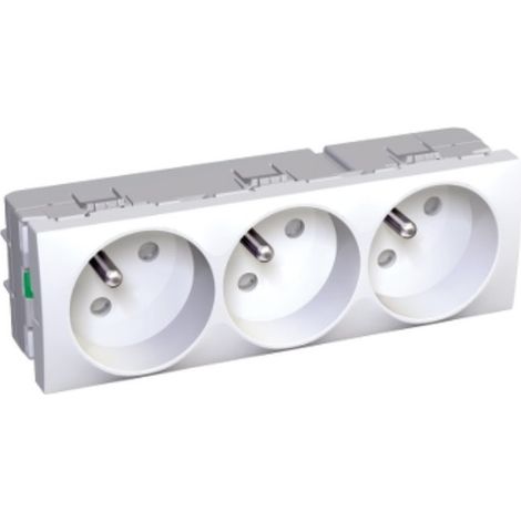 Schneider Electric – Bloc triple prise 2P+T 16A incliné 45° blanche pour goulotte type 45mm – Bornes auto – ALB45232
