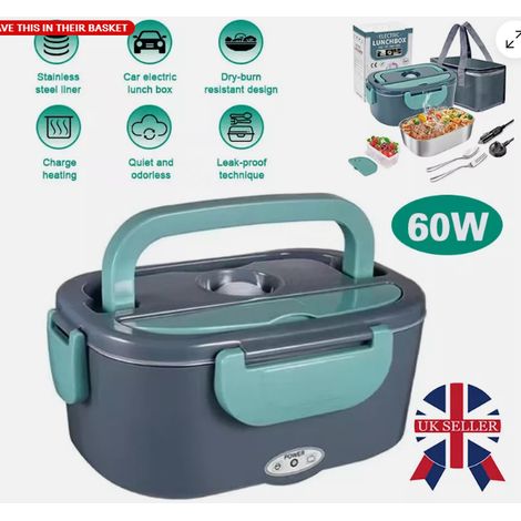 1 Boîte à lunch chauffante, prise allume-cigare 12V/24V, format bento, plastique PP et acier inoxydable, pour voyage et bureau (1/5)