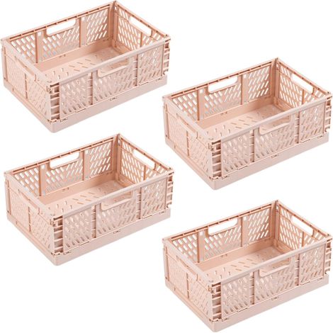 4 Cagette Pliable, Plastique ABS, Poignée Intégrée, Rangement Empilable, Cuisine Bureau Chambre (1/5)