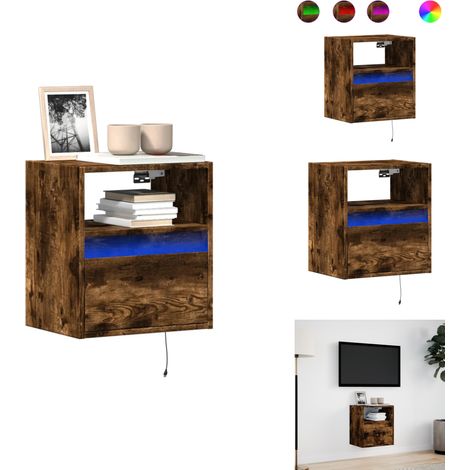 Meuble TV mural avec lumières LED chêne fumé 41x31x45 cm - Meuble TV Mural - Meubles TV Muraux - Meuble TV Suspendu Au Mur - Meuble TV Flottant (1/5)