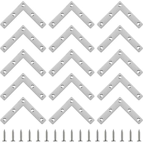 20 Pièces Equerre Plate avec 100 Vis, Équerre Angle En Forme De L Connecteur Métallique Plat, Equerre Fixation, Équerre Metal, Equerre Inox 80x64x15mm pour Fixation Meuble Menuisier Chai (1/4)
