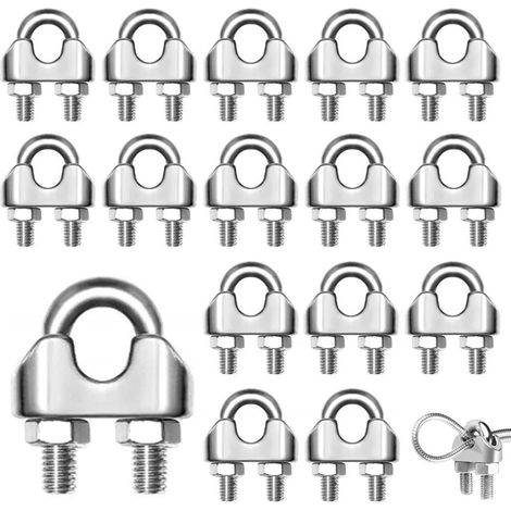 20 Pièces Serre Cable Acier M4 Serre Cable Inox 304 U Boulon Clip de Câble Métalliques pour Câble Métallique en Acier de 4 mm Corde. (1/4)
