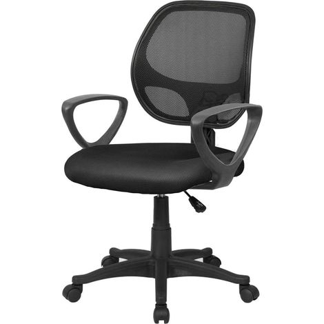 Dmora - Silla de oficina Ddjidj, Silla operativa de malla con reposabrazos, Asiento de oficina ergonómico, 56x57h88/100 cm, Negro (1/3)