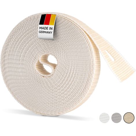 BAUHELD® Cinghia per tapparelle, 6 m, 14 mm, 20 mm, 23 mm, prodotta in Germania, adatta per tapparelle su porte e finestre, elevata resistenza agli strappi e stabilità ai raggi UV], bianco, beige (1/5)