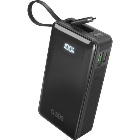 Powerbank 10000mAh USB-A/USB-C mit integriertem Display und 20W USB-C-Kabel – Schwarz (1/5)
