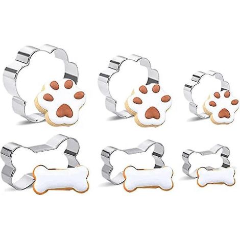 Ensemble de 6 emporte-pièces en forme de chien, os et empreintes de pattes, pour la pâtisserie maison. (1/5)