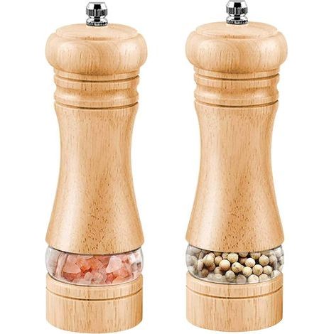 2er-Set Pfeffer- und Salzmühlen – Keramikmahlwerk – Mahlgrad fein oder grob einstellbar – Naturholz und Acryl – Für Küche und Gastronomie – Braun – 15 x 6 cm (1/5)