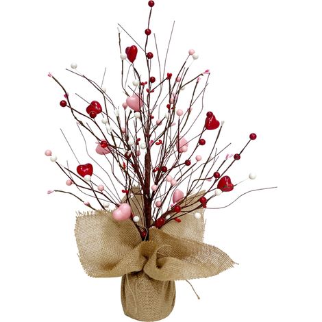 Bürodekoration zum Valentinstag: Zierbaum mit künstlichen roten Beeren und herzförmigem Beerenmuster (QRJS-03) (1/2)