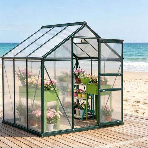 Serre de jardin en polycarbonate 3,65 m² avec cadre aluminium et porte coulissante (1/5)