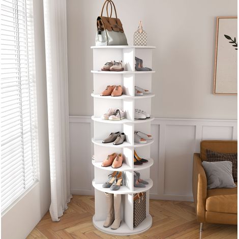 Tour de rangement à chaussures 60x60x184 cm blanche en PVC rotative 7 niveaux gain de place (1/5)