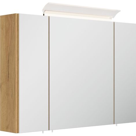 Spiegelschrank 90cm inkl. Design LED-Lampe und Glasböden eiche gold (1/5)