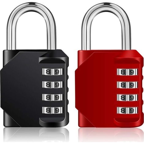 ZOLGINAH Cadenas Code Casier, 4 chiffre Cadena à combinaison pour vestiaire sport, scolaire, college, exterieur Serrure Combinéepour portail, abri de jardin (noir et rouge)