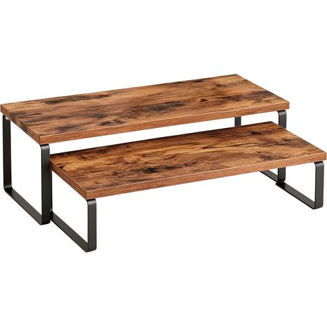 Relaxdays Estantería de mesa 2 piezas, organizador para especias y vajilla, apilable, diseño industrial, marrón/negro (1/5)