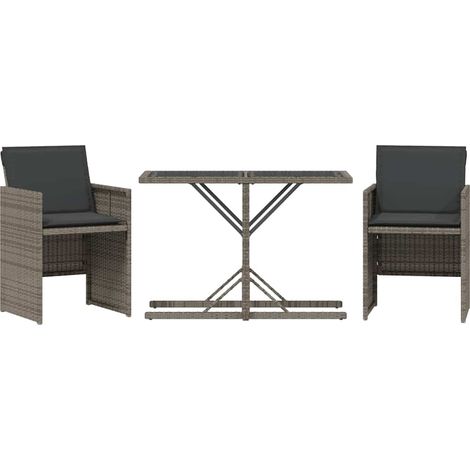 vidaXL 3 Piece Bistro Set with Cushions Grey Poly Rattan