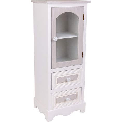 Vitrina de madera de 2 cajones y 1 puerta blanco 32x26x80 (1/5)