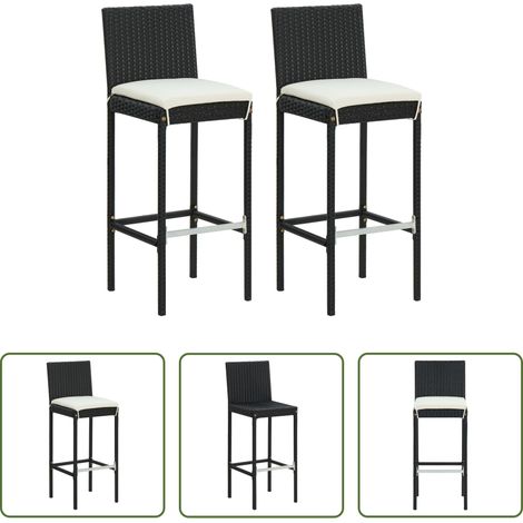Barhocker - Garten-Barhocker mit Kissen 2 Stk. Schwarz Poly Rattan (1/5)