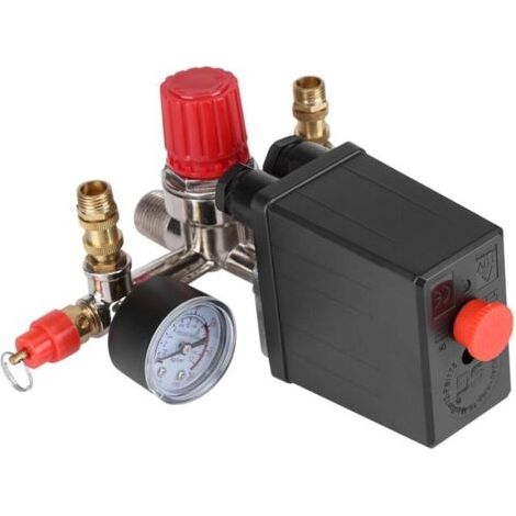 Compresseur D'air Pressostat Vanne de Contrôle 90-120 PSI avec Régulateurs Jauges Doubles, Max Tension 230V (1/5)