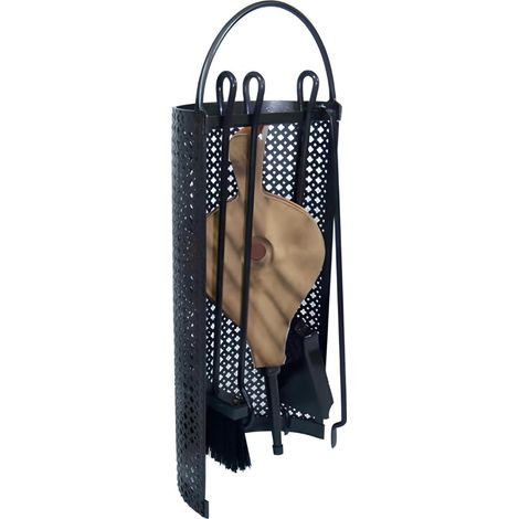 Serviteur/Garniture de cheminée ensembles d'outils pince à feu pelle brosse en fer forgé coloris Noir - Hauteur 63cm