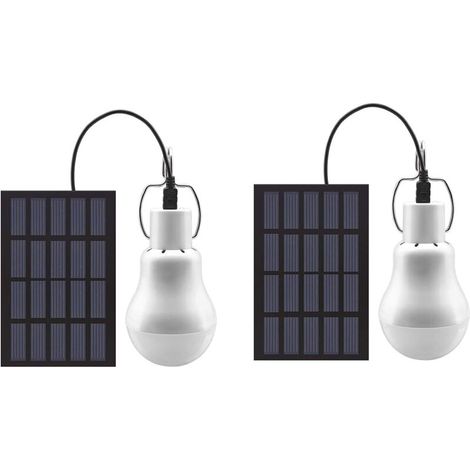 Lot de 2 Ampoules LED à énergie Solaire pour Abri de jardin, Lampe de Poche, Lampe de poche pour intérieur, cuisine, lecture avec panneau solaire pour randonnée, camping, tente de pêche, éclairage (1/5)