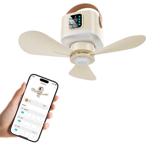 ventilateur plafond de camping avec application, ventilateur multifonctionnel rechargeable pour dortoir étudiant, petit ventilateur suspendu portable (1/5)