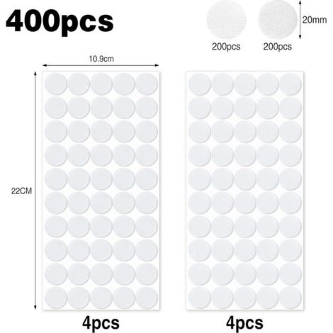 400 Pcs Pastille Scratch Autocollant Double Face Rond 20mm Crochets et Boucles pour DIY, Artisanat (1/3)