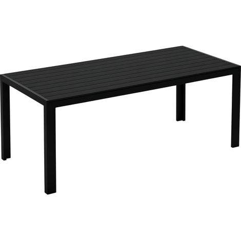 Gartentisch aus Kunststoff, 190 x 84,5 x 72 cm, wetterfest, Holzoptik, rutschfest. Geeignet als Buffet-, Camping-, Balkon- oder Terrassentisch. Schwarz.