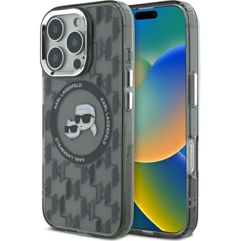 Funda Karl Lagerfeld IML Monogram Karl & Choupette Head MagSafe para iPhone 16 Pro (Negra) (1/5)
