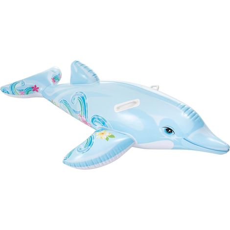 Jouet gonflable dauphin bleu en vinyle épais, flotteur sécurisé pour piscine et plage enfant charge max 40kg (1/5)