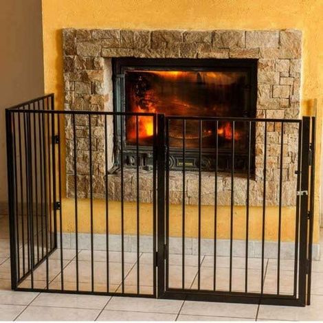 Hofuton Grille de protection de cheminée avec porte Parc d'enfant Barrière de sécurité Grille de protection pour animaux Barrière de protection avec porte pour sécurité enfant, noir (1/5)