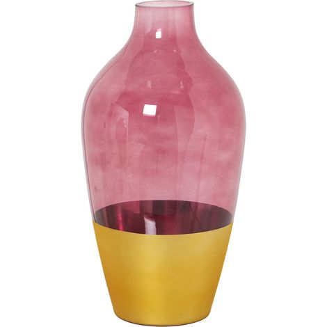 Vase de Table en Verre doré et Rouge 15x28cm, Bouche 5 cm
