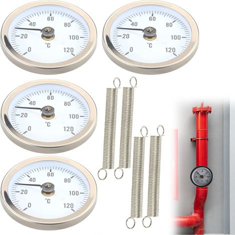 Set di 4 termometri industriali, bimetallici, antipolvere, 63 mm, con molla e clip per diametri da 20 mm a 60 mm