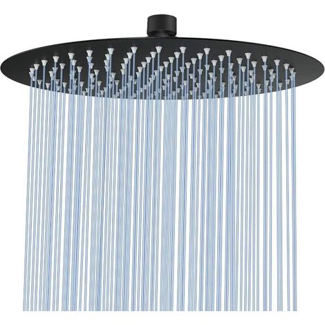 Pommeau de douche rond 30,5 cm en acier inoxydable 304 à haut débit avec buse en silicone Noir mat (1/5)
