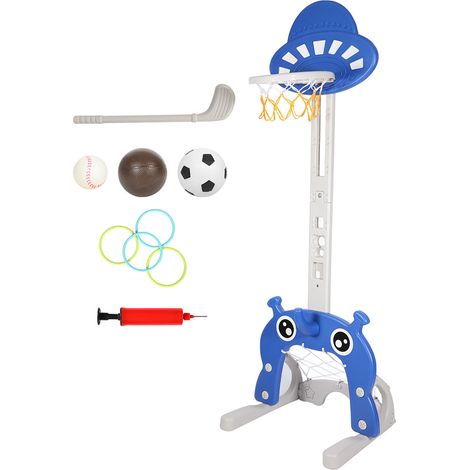 Wolketon 4 en 1 Panier de Basket-Ball sur Pied 114-152 cm Hauteur Réglable avec Basket, Football, cerceau lancé et golf