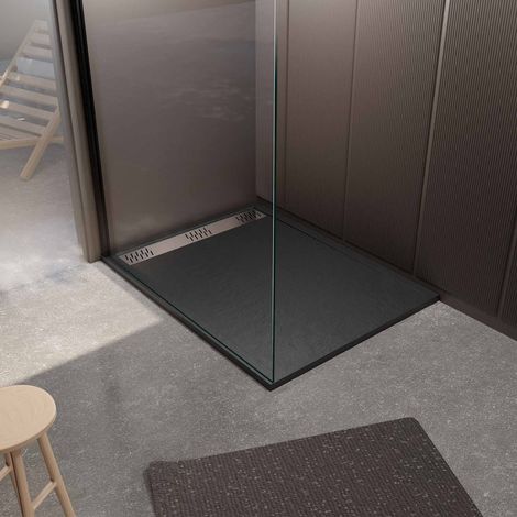 Plato de ducha Negro Efecto Granito 80x120x3cm + Rejilla Cromada (1/5)
