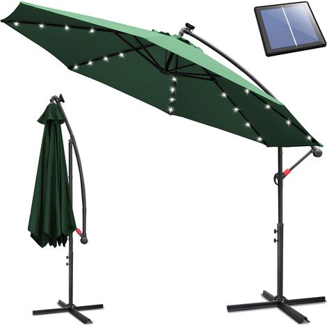 Randaco Ombrellone solare Ø 3 m con LED – Illuminazione integrata per le serate in terrazza Verde