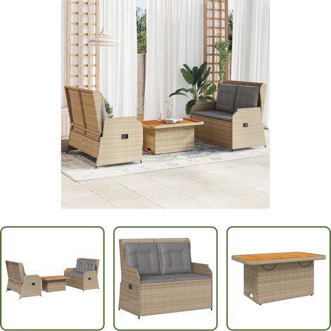 Liegeplatz -  3-tlg. Garten-Lounge-Set mit Kissen Beige Poly Rattan (1/5)