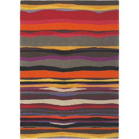 Tapis salon et chambre en laine 250x350 rouge et orange tissé (1/5)