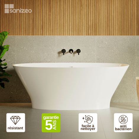 Baignoire îlot en minéral composite Design – Blanc Brillant, L168 x l81 x H61 cm – BRUS LAVABERG (1/5)