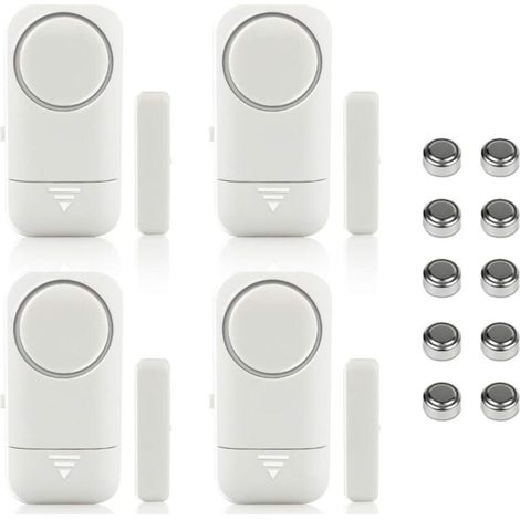 4er-Set magnetische Fenster- und Türalarme – Hausalarm – kabelloses Diebstahlschutzsystem – Batterien im Lieferumfang enthalten – Einbruchschutz, Diebstahlsicherung gegen Einbruchmelder, 120 dB Sirene (1/4)