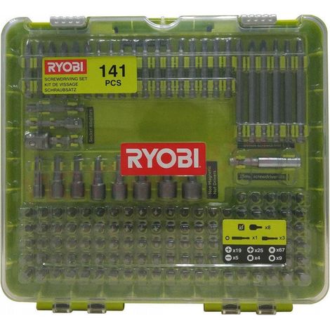 Ryobi – Coffret multi-outils 105 embouts hexagonaux 1/4' – 8 douilles amagnétiques – Compatible perceuses et visseuses – Rangement pratique - RAKD141 (1/2)