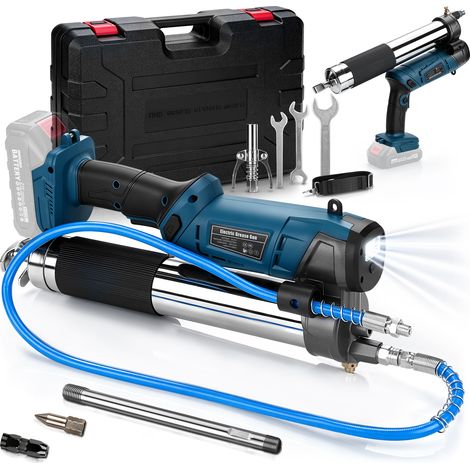 12000PSI 160g/min Pistolet à Graisse Électrique Sans Balais Sans fil avec Éclairage LED 3 Buses Multifonctions Tuyau 100cm Compatible Makita 21V Sans batterie pour l'Entretien Engins Agricoles Véhicul